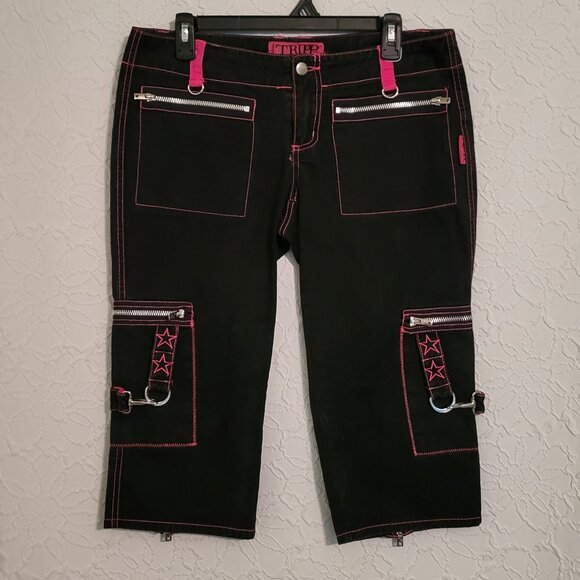 Tripp Vintage NYC Black & Pink Chain Strap Goth Punk Capris Junior's Size 7 - Picture 1 of 12